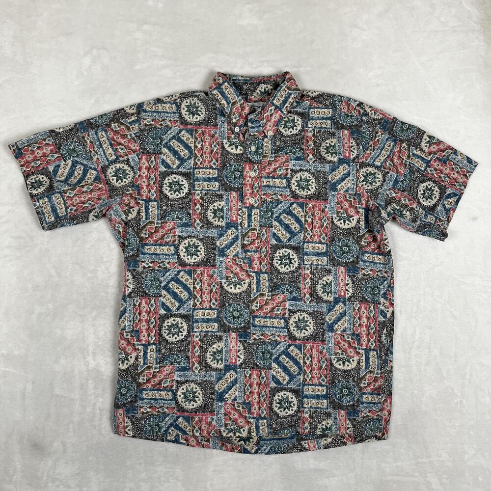 Vintage Reyn Spooner 1/4 Button Popover Shirt Mens Large Geometric Hawaiian
